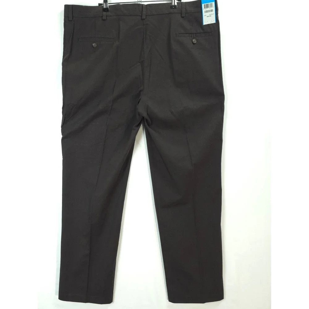 Haggar Men Dress Pants 42x32 Brown Textured Straight Fit Flat Front Classic